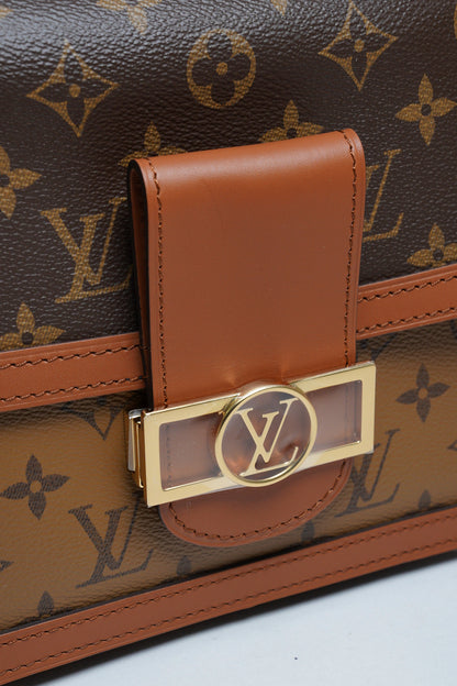 Louis Vuitton DAUPHINE MM 經典印花拼接三用翻蓋鍊包斜背包