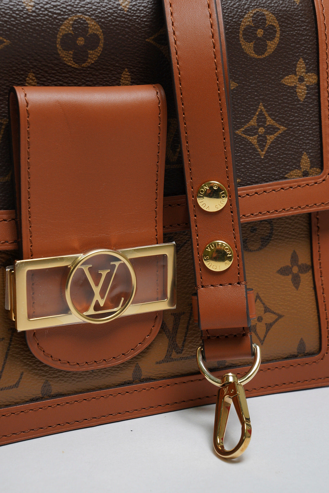Louis Vuitton DAUPHINE MM 經典印花拼接三用翻蓋鍊包斜背包