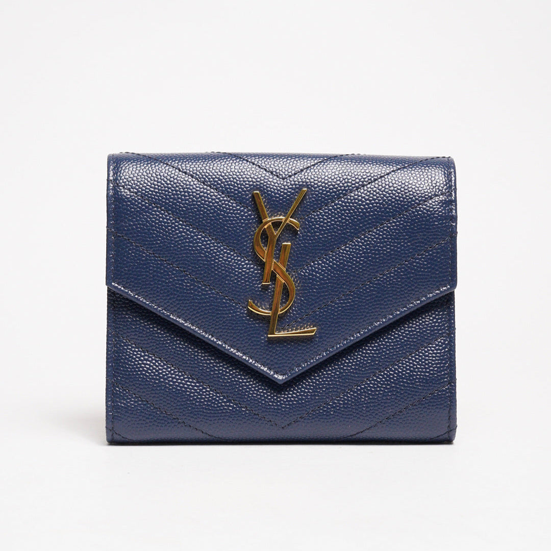 YSL MONOGRAM 魚子醬牛皮信封釦式中夾
