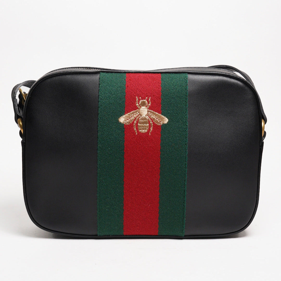 GUCCI crossbody leather bag 綠紅綠繡蜜蜂斜背包