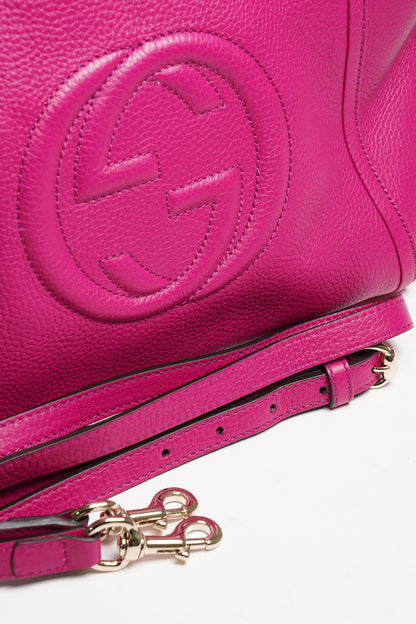GUCCI 桃紅色Soho牛皮大logo壓紋手提斜背二用包