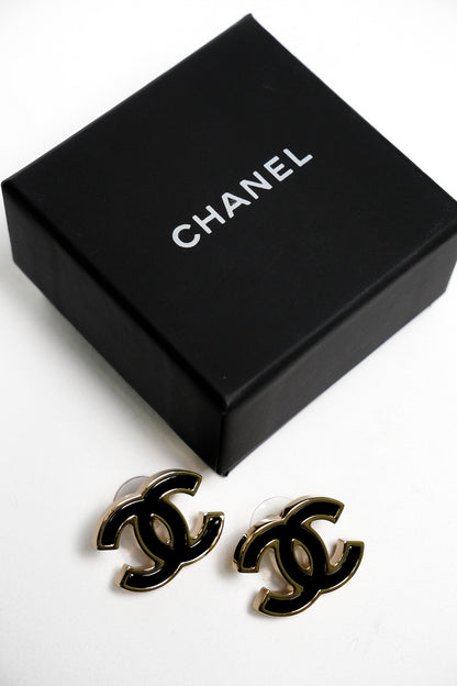 CHANEL 黑金經典雙C耳環