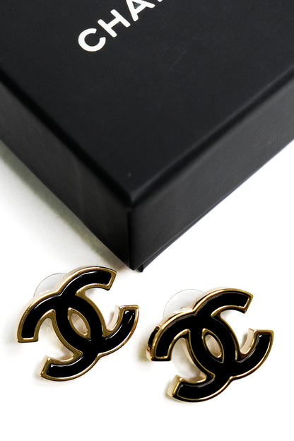 CHANEL 黑金經典雙C耳環