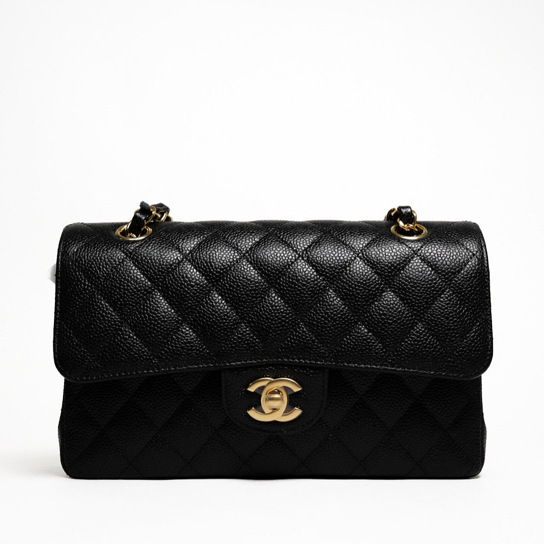 Chanel 經典款荔枝皮CF 23cm 黑色金鍊