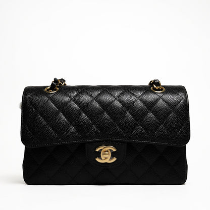 Chanel 經典款荔枝皮CF 23cm 黑色金鍊
