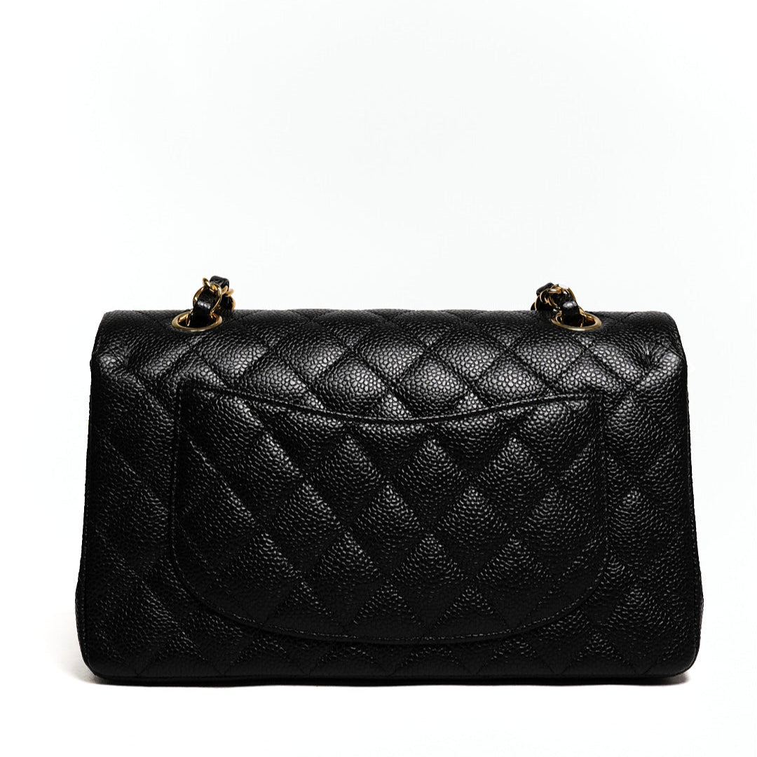 Chanel 經典款荔枝皮CF 23cm 黑色金鍊