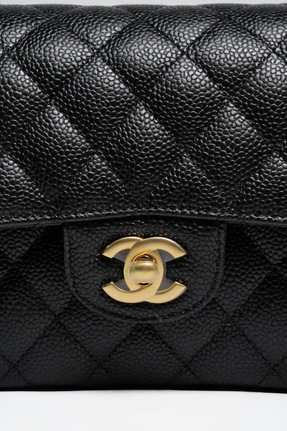 Chanel 經典款荔枝皮CF 23cm 黑色金鍊
