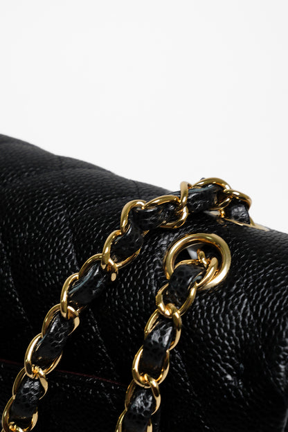 Chanel 經典款荔枝皮CF 23cm 黑色金鍊