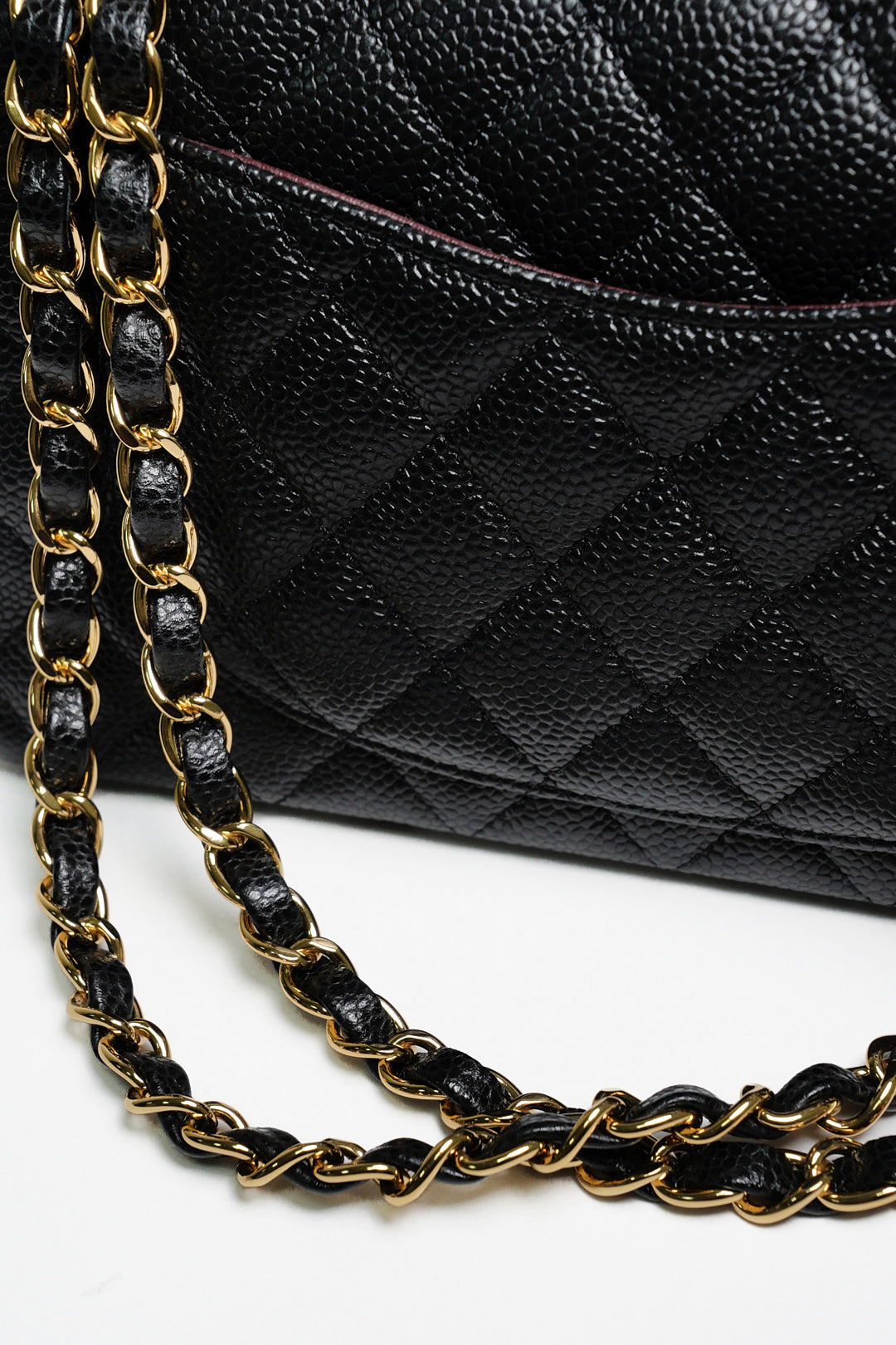Chanel 經典款荔枝皮CF 23cm 黑色金鍊