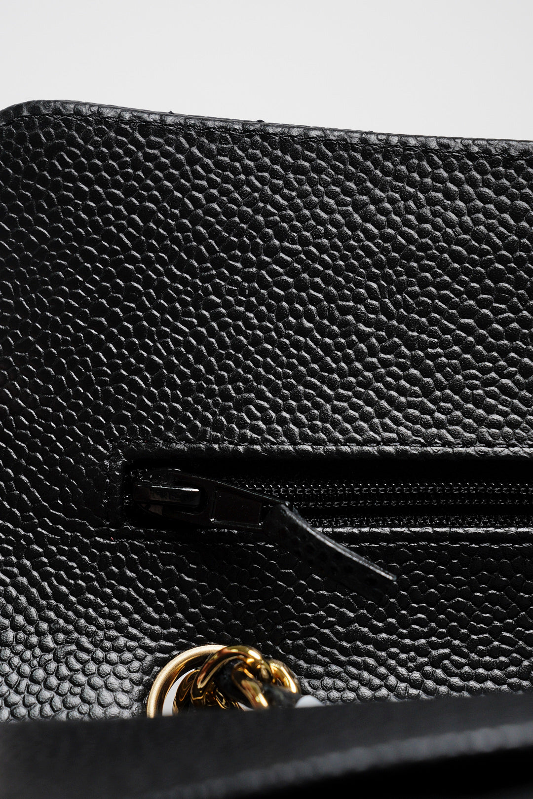 Chanel 經典款荔枝皮CF 23cm 黑色金鍊