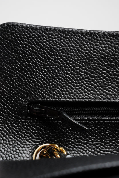 Chanel 經典款荔枝皮CF 23cm 黑色金鍊