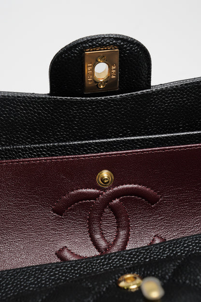 Chanel 經典款荔枝皮CF 23cm 黑色金鍊