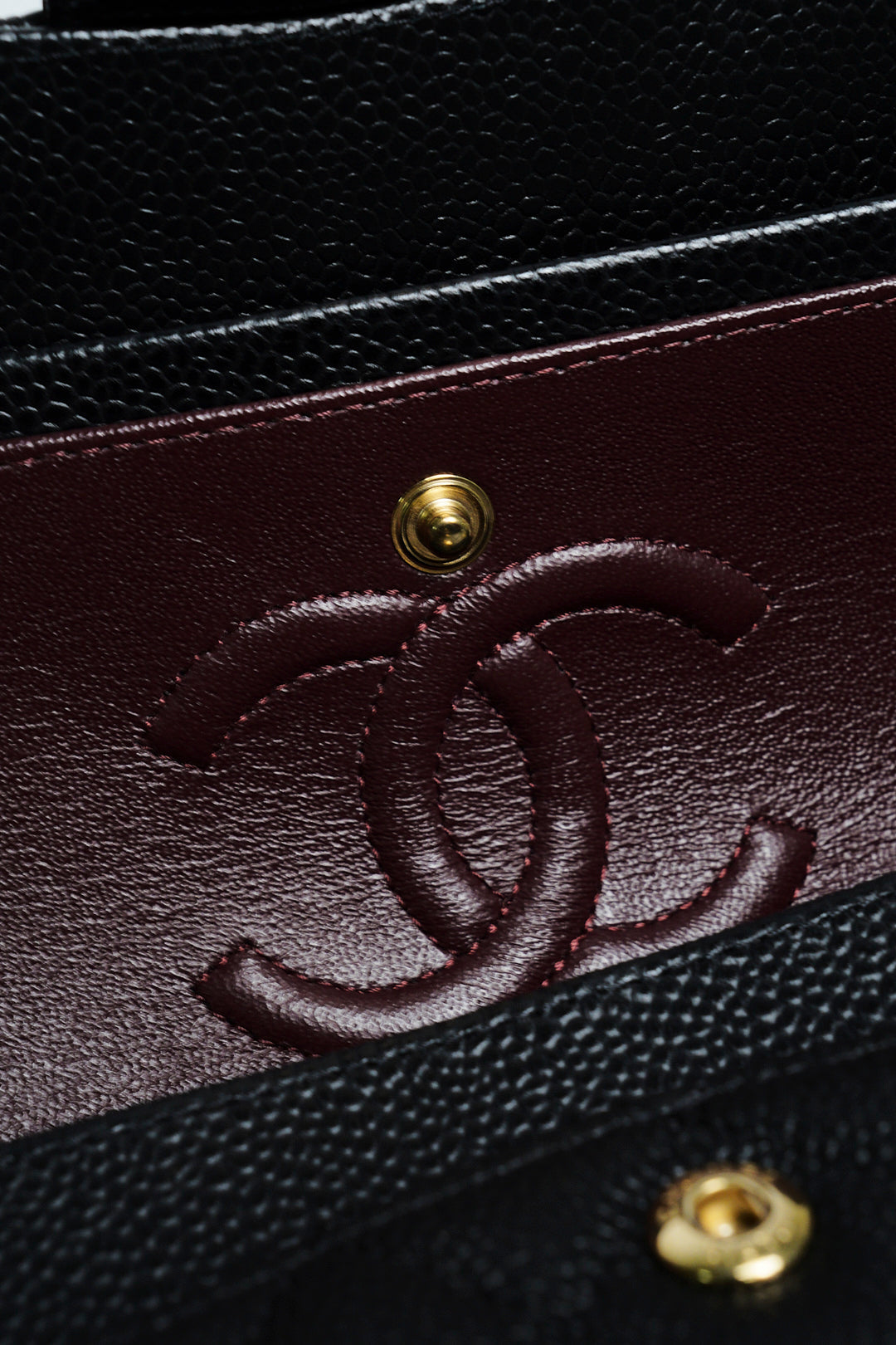 Chanel 經典款荔枝皮CF 23cm 黑色金鍊