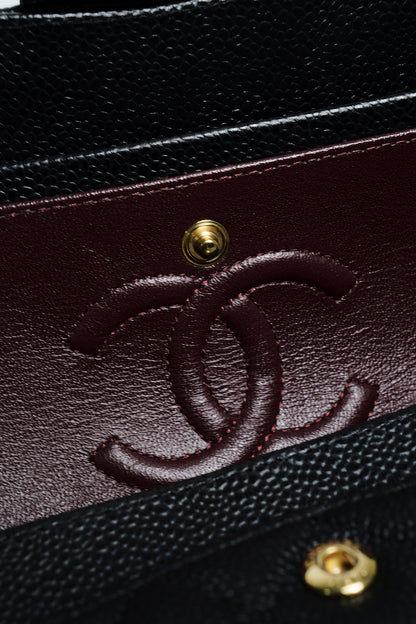 Chanel 經典款荔枝皮CF 23cm 黑色金鍊