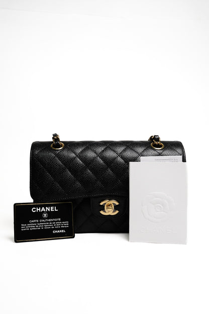 Chanel 經典款荔枝皮CF 23cm 黑色金鍊