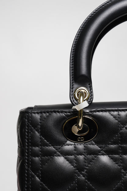 Dior 黑色 Cannage 籐格紋羊皮中型包