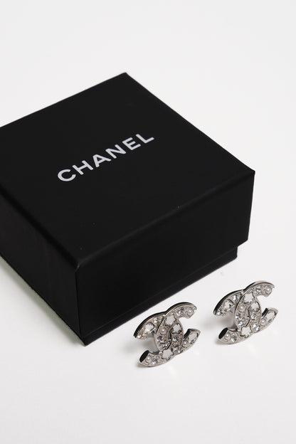 CHANEL CC LOGO 雙鑽耳環