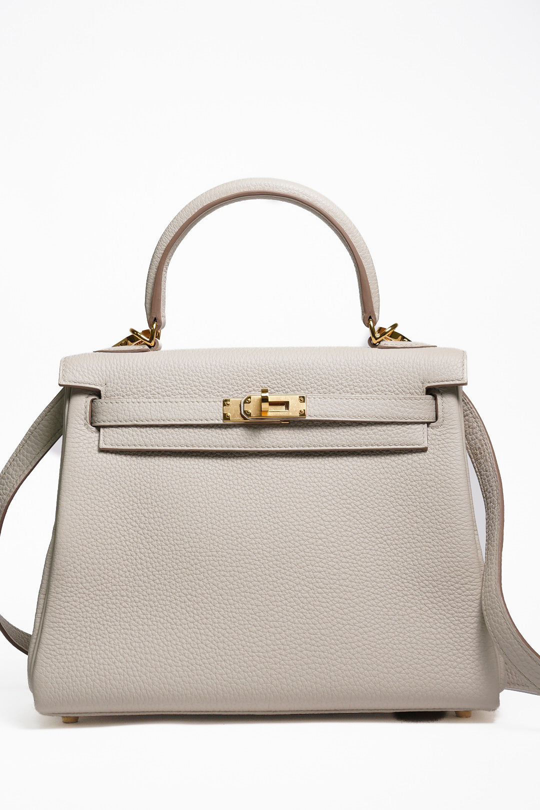 HERMÈS 愛馬仕 Kelly 25 外縫 10 奶昔白 Craie Epsom牛皮 金扣 W刻