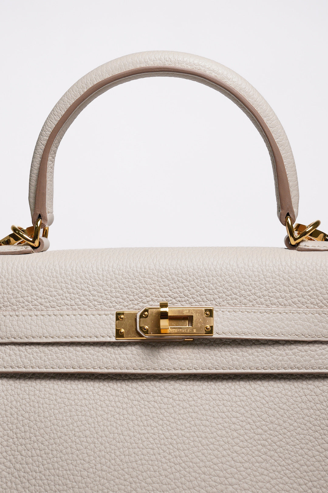 HERMÈS 愛馬仕 Kelly 25 外縫 10 奶昔白 Craie Epsom牛皮 金扣 W刻