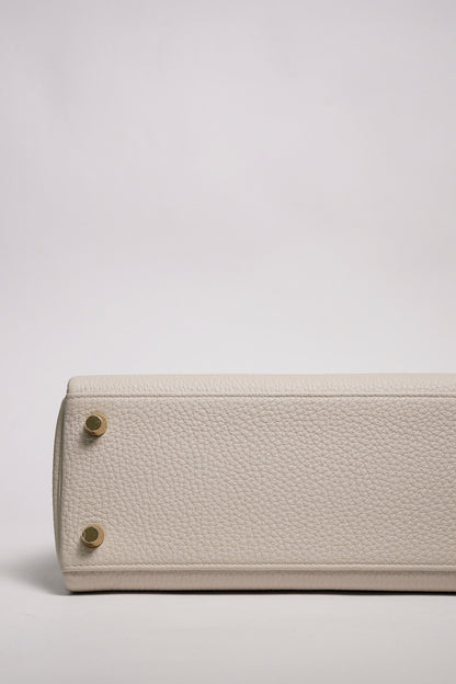 HERMÈS 愛馬仕 Kelly 25 外縫 10 奶昔白 Craie Epsom牛皮 金扣 W刻