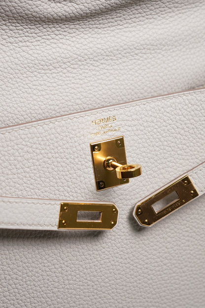 HERMÈS 愛馬仕 Kelly 25 外縫 10 奶昔白 Craie Epsom牛皮 金扣 W刻