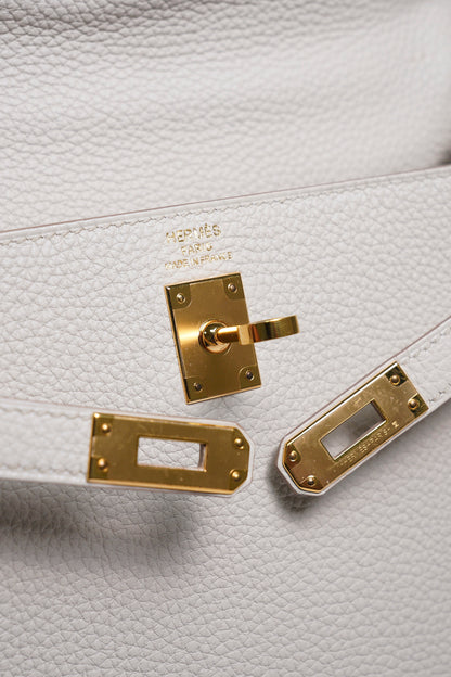 HERMÈS 愛馬仕 Kelly 25 外縫 10 奶昔白 Craie Epsom牛皮 金扣 W刻