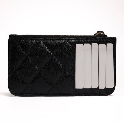 CHANEL 香奈兒 經典雙C LOGO菱格紋小牛皮卡片包(黑色)
