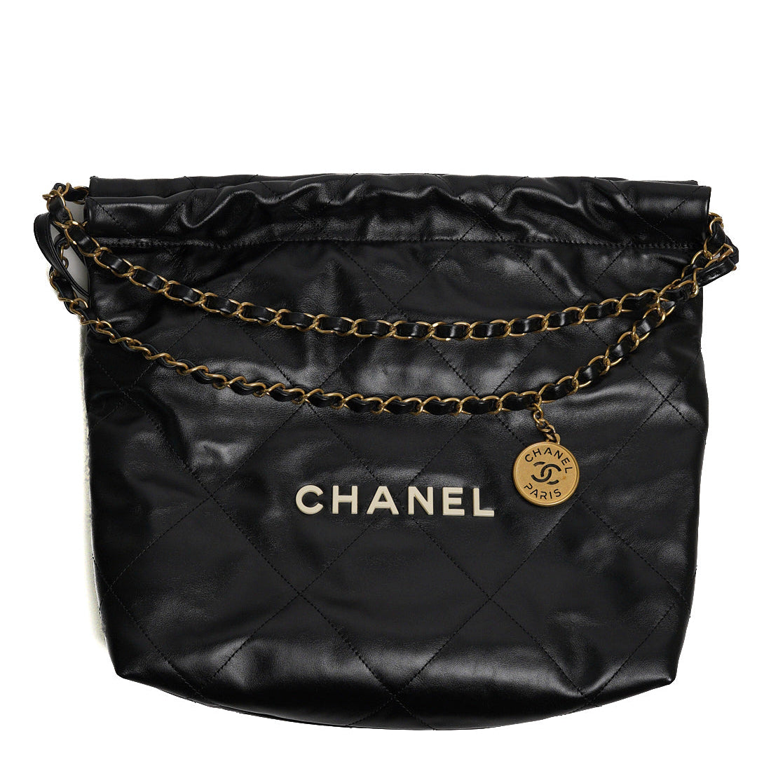 CHANEL 22 Bags 垃圾袋 小號 黑底白字