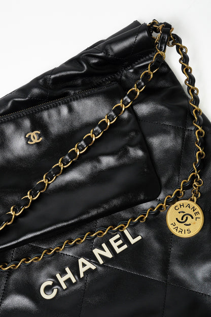 CHANEL 22 Bags 垃圾袋 小號 黑底白字