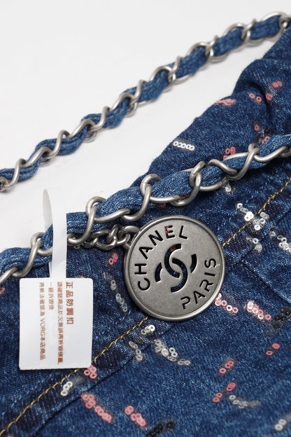 Chanel 23A 22bag 亮片牛仔流浪包（附小包）