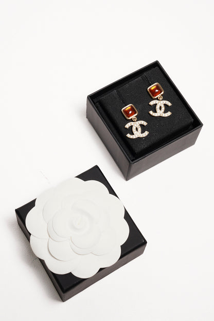 CHANEL 棕石雙c耳環