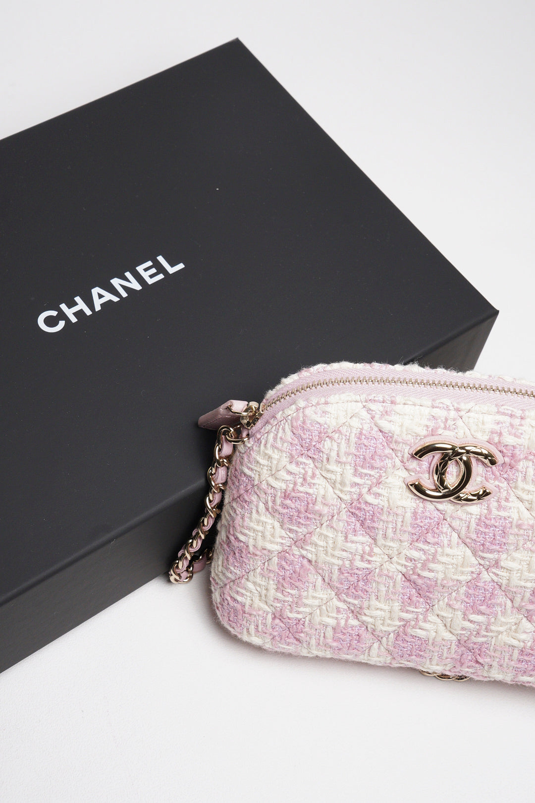 CHANEL VIP限定千鳥格粉色貝殼包