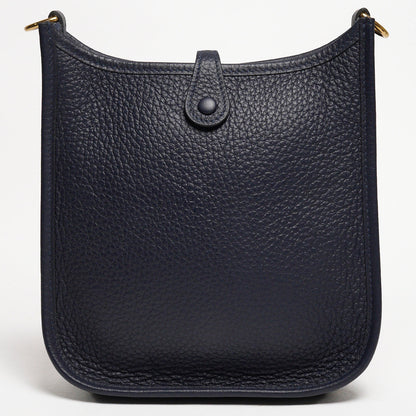 HERMES 愛馬仕Evelyne 16cm T/C H LOGO迷你牛皮布款背帶斜/肩背包（深藍色）