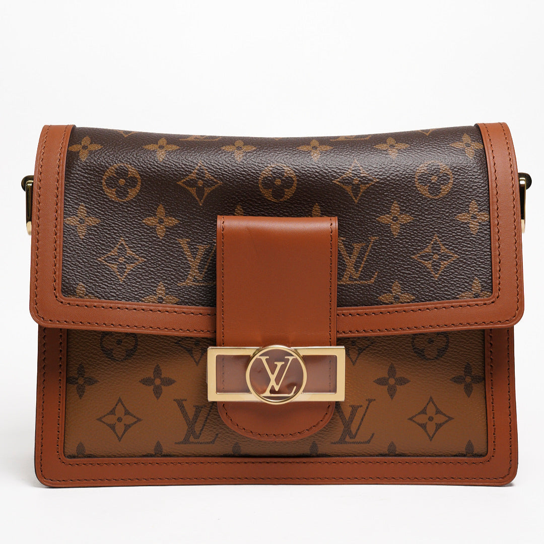 Louis Vuitton DAUPHINE MM 經典印花拼接三用翻蓋鍊包斜背包