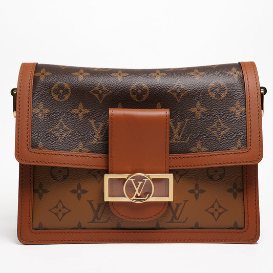Louis Vuitton DAUPHINE MM 經典印花拼接三用翻蓋鍊包斜背包