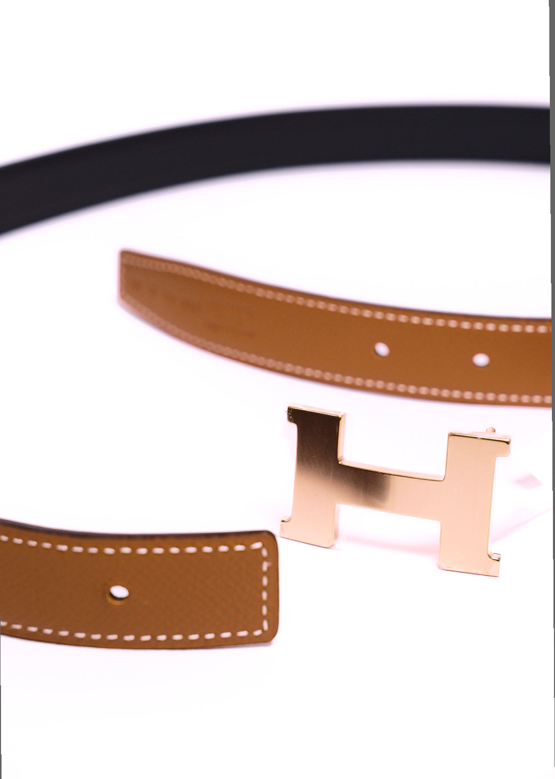 Hermes H皮帶釦 & 32 mm雙面皮革腰帶 鍍玫瑰金