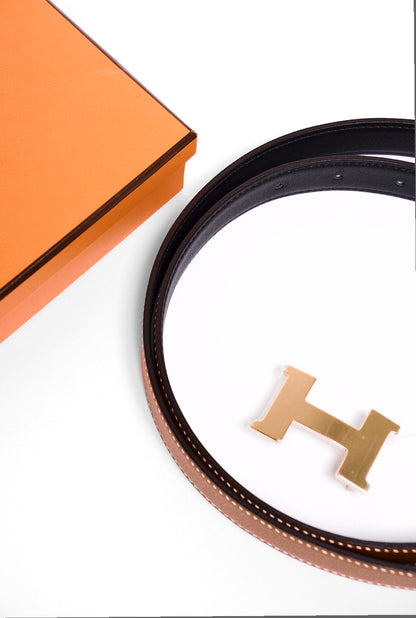 Hermes H皮帶釦 & 32 mm雙面皮革腰帶 鍍玫瑰金