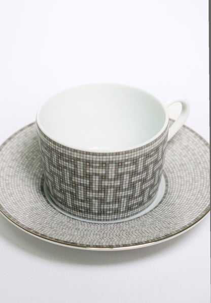 HERMES 愛馬仕 經典陶瓷茶杯碟組(灰色)