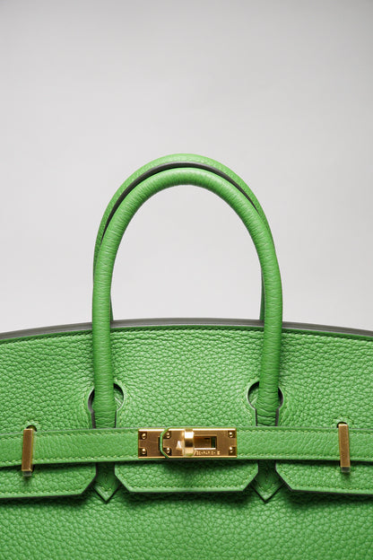 HERMES 愛馬仕 HERMÈS BAMBOU BIRKIN 25CM TOGO B刻 牛皮柏金包(1K 竹子綠/金釦)