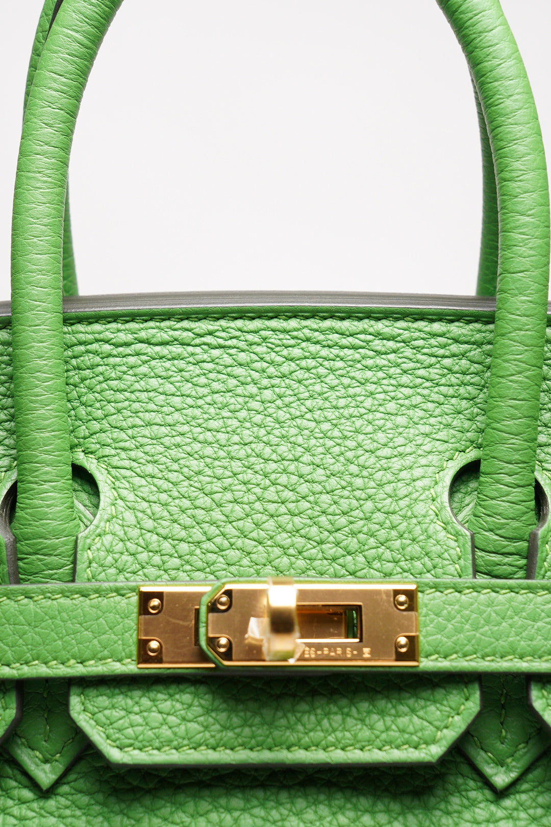 HERMES 愛馬仕 HERMÈS BAMBOU BIRKIN 25CM TOGO B刻 牛皮柏金包(1K 竹子綠/金釦)