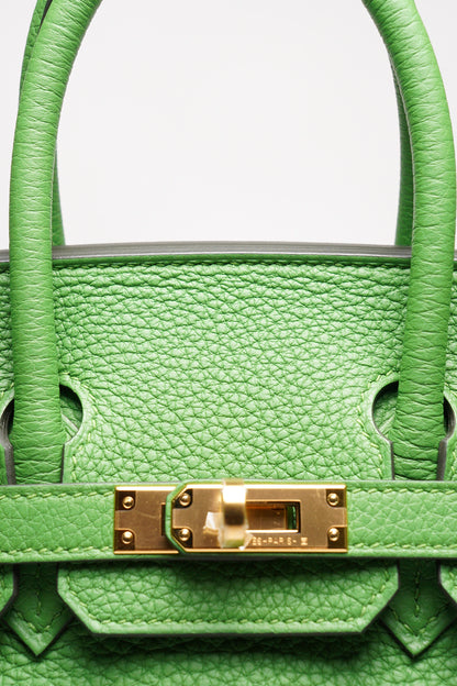 HERMES 愛馬仕 HERMÈS BAMBOU BIRKIN 25CM TOGO B刻 牛皮柏金包(1K 竹子綠/金釦)