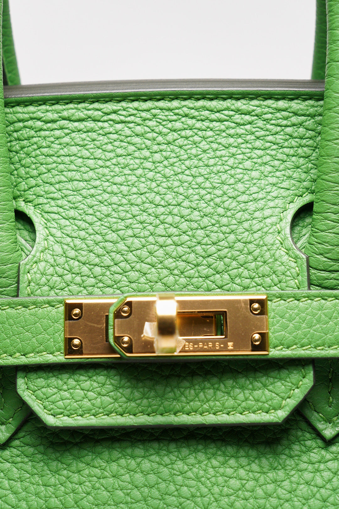HERMES 愛馬仕 HERMÈS BAMBOU BIRKIN 25CM TOGO B刻 牛皮柏金包(1K 竹子綠/金釦)