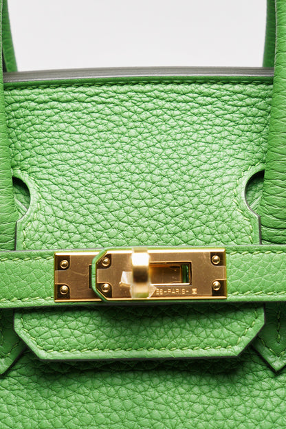 HERMES 愛馬仕 HERMÈS BAMBOU BIRKIN 25CM TOGO B刻 牛皮柏金包(1K 竹子綠/金釦)