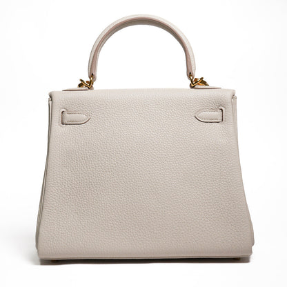 HERMÈS 愛馬仕 Kelly 25 外縫 10 奶昔白 Craie Epsom牛皮 金扣 W刻