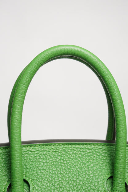 HERMES 愛馬仕 HERMÈS BAMBOU BIRKIN 25CM TOGO B刻 牛皮柏金包(1K 竹子綠/金釦)