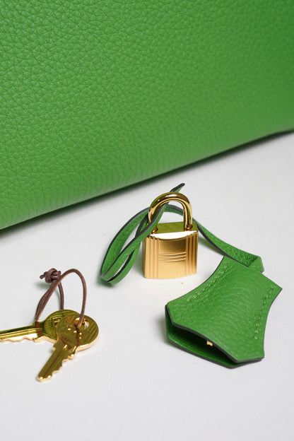 HERMES 愛馬仕 HERMÈS BAMBOU BIRKIN 25CM TOGO B刻 牛皮柏金包(1K 竹子綠/金釦)