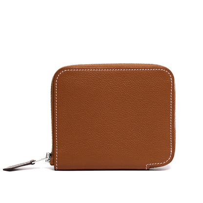 HERMES 牛皮拉鍊絲巾短夾 (褐色)(棕色)