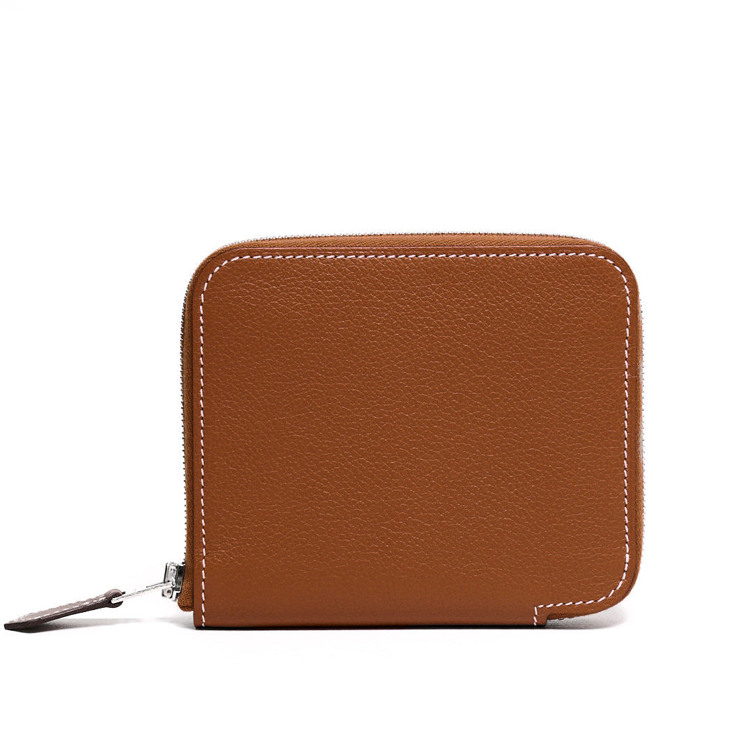 HERMES 牛皮拉鍊絲巾短夾 (褐色)(棕色)