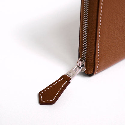 HERMES 牛皮拉鍊絲巾短夾 (褐色)(棕色)