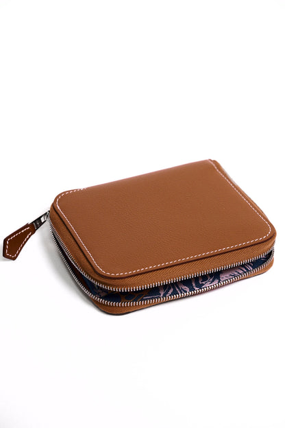 HERMES 牛皮拉鍊絲巾短夾 (褐色)(棕色)